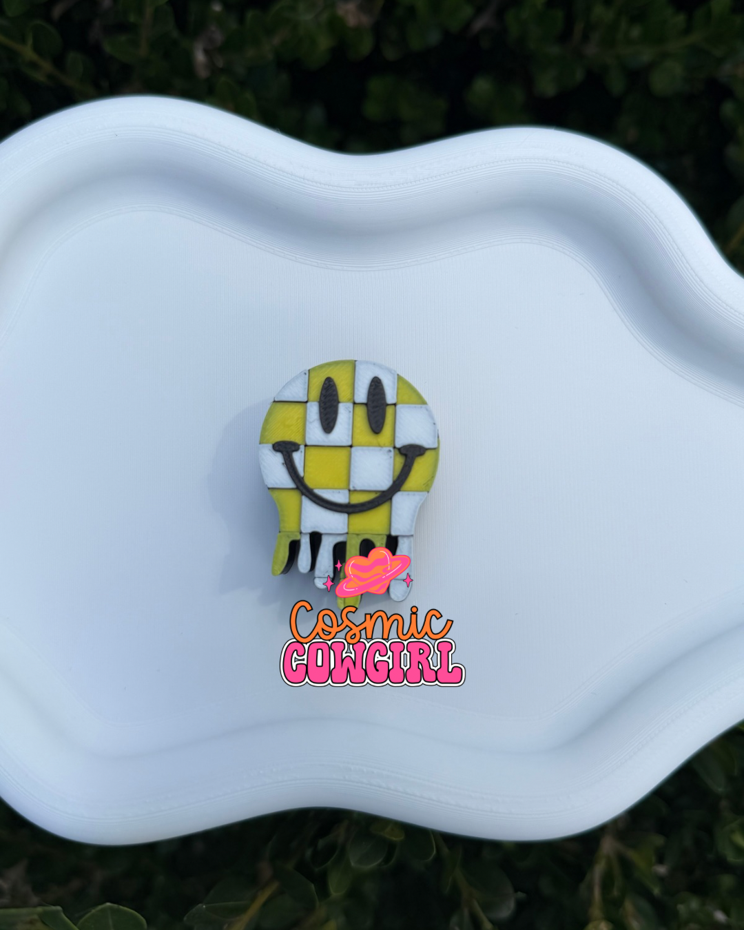 Yellow + Black Drip Smiley - Straw Topper 3D Printed