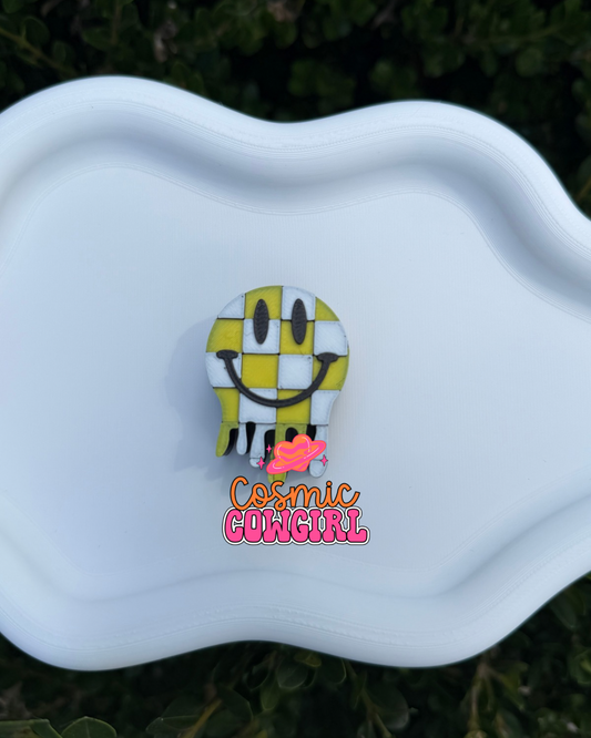 Yellow + Black Drip Smiley - Straw Topper 3D Printed